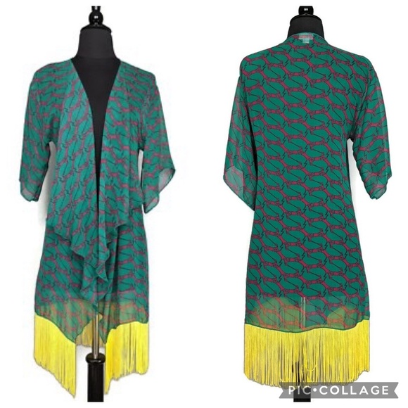 LuLaRoe Duck Print Kimono with Yellow Fringe – Size S – NWT - Picture 1 of 12